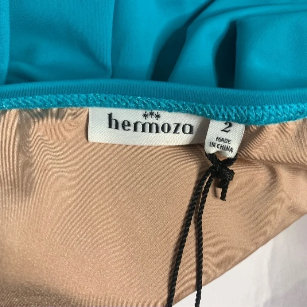 NWT Hermoza Genevieve Teal Waist Tie Halter One Piece Bathing Suit